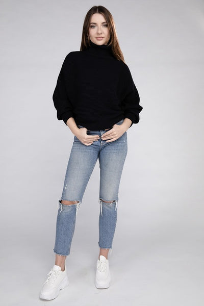 Viscose Dolman Sleeve Turtleneck Sweater - Fashions Envy