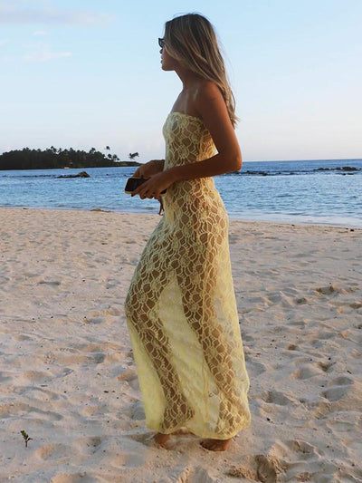 Lace Tube Top Dress - See-Through Elegant Style - Fashions Envy