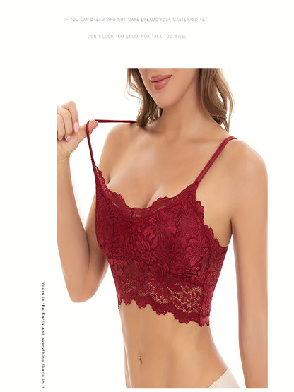 Exquisite Semi-Sheer Pattern Elegant Lace Bra with Detachable Mat