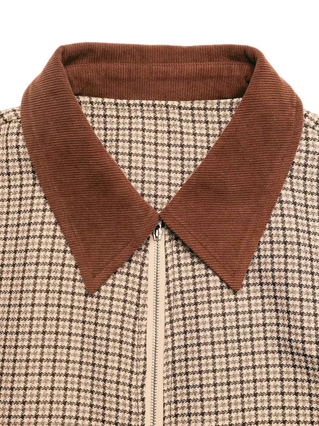 Plaid Zip Up Long Sleeve Jacket - Fashions Envy