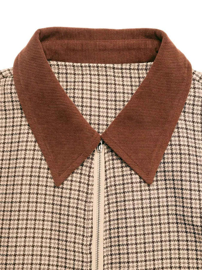 Plaid Zip Up Long Sleeve Jacket - Fashions Envy