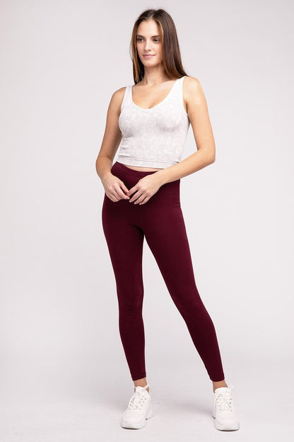 Premium Cotton Elastic Waist Fitted Full-Length Leggings