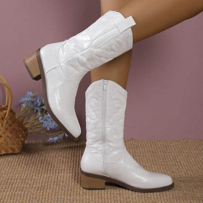 Point Toe Block Heels Boots - Fashions Envy