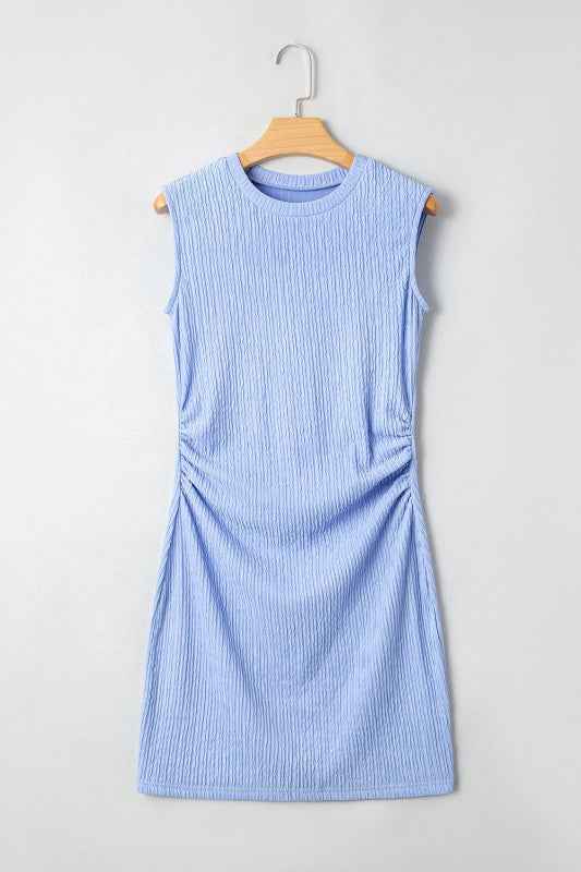 Ruched Side Bodycon Mini Dress - Textured Tank Style