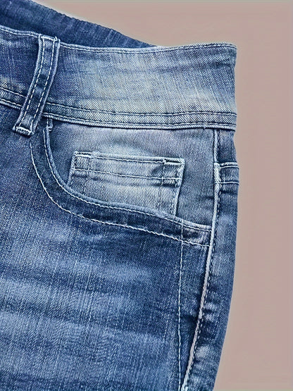 Stretch Denim Bell Bottom Jeans - Retro Embroidered Style - Fashions Envy