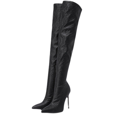 Black Stiletto Over-the-Knee Boots - Slimming Stretch