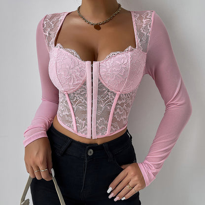 Lace Enchantment Corset - Button V-Neck Top