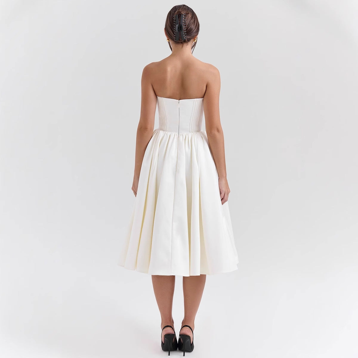 Sweetheart Midi Dress - Strapless Flared A-Line Skirt