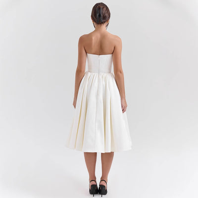 Sweetheart Midi Dress - Strapless Flared A-Line Skirt