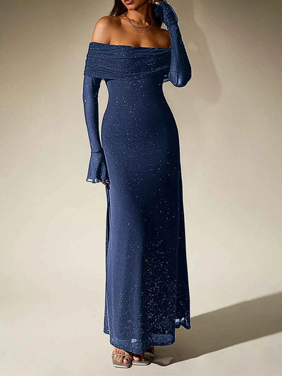 Glitter Off-Shoulder Maxi Dress