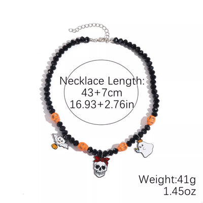 Halloween Skull Ghost Necklace - Spooky Charm Jewelry - Fashions Envy