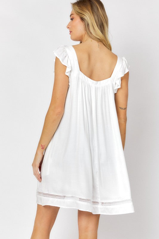 Loose Fit Embroidered Square Neck Mini Dress