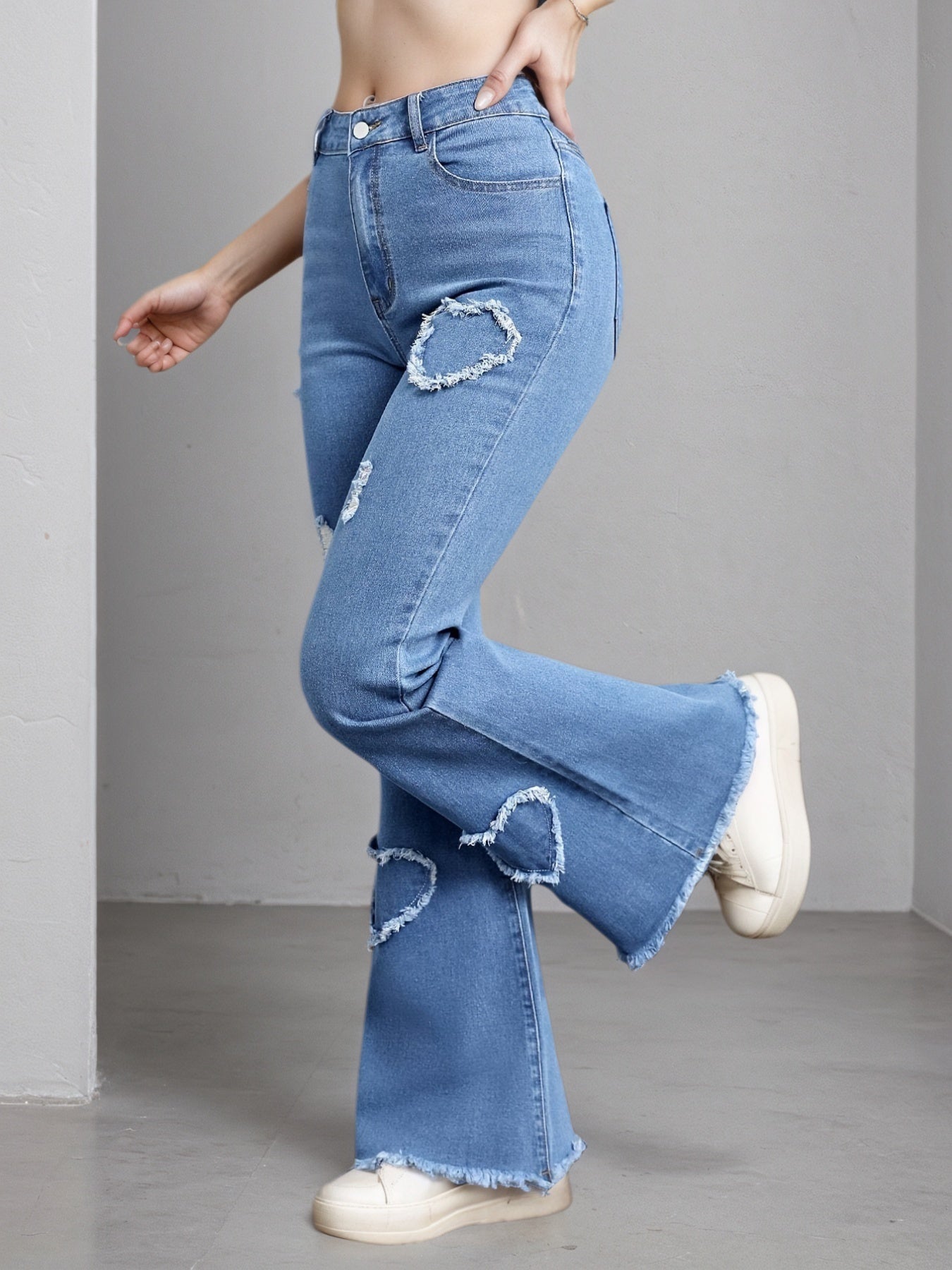 Heart Embroidery Flare Jeans 2025 - High Stretch Bell Bottoms - Fashions Envy