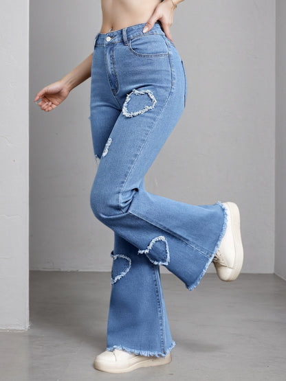 Heart Embroidery Flare Jeans 2025 - High Stretch Bell Bottoms - Fashions Envy
