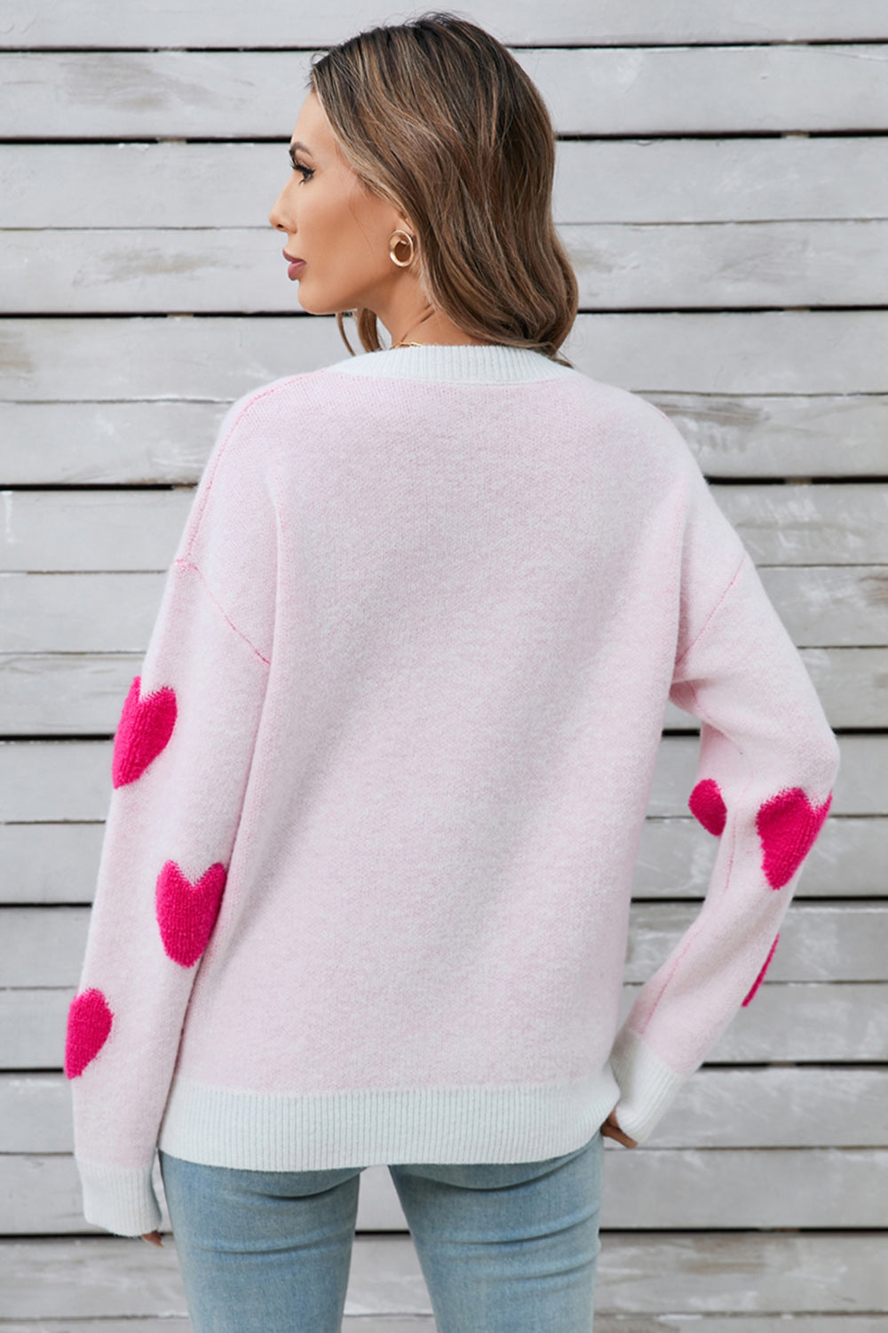 Angel Wings Heart Round Neck Long Sleeve Sweater - Fashions Envy