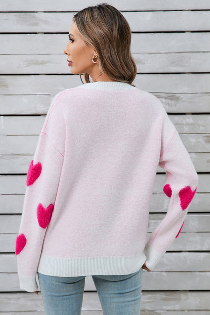 Angel Wings Heart Round Neck Long Sleeve Sweater - Fashions Envy