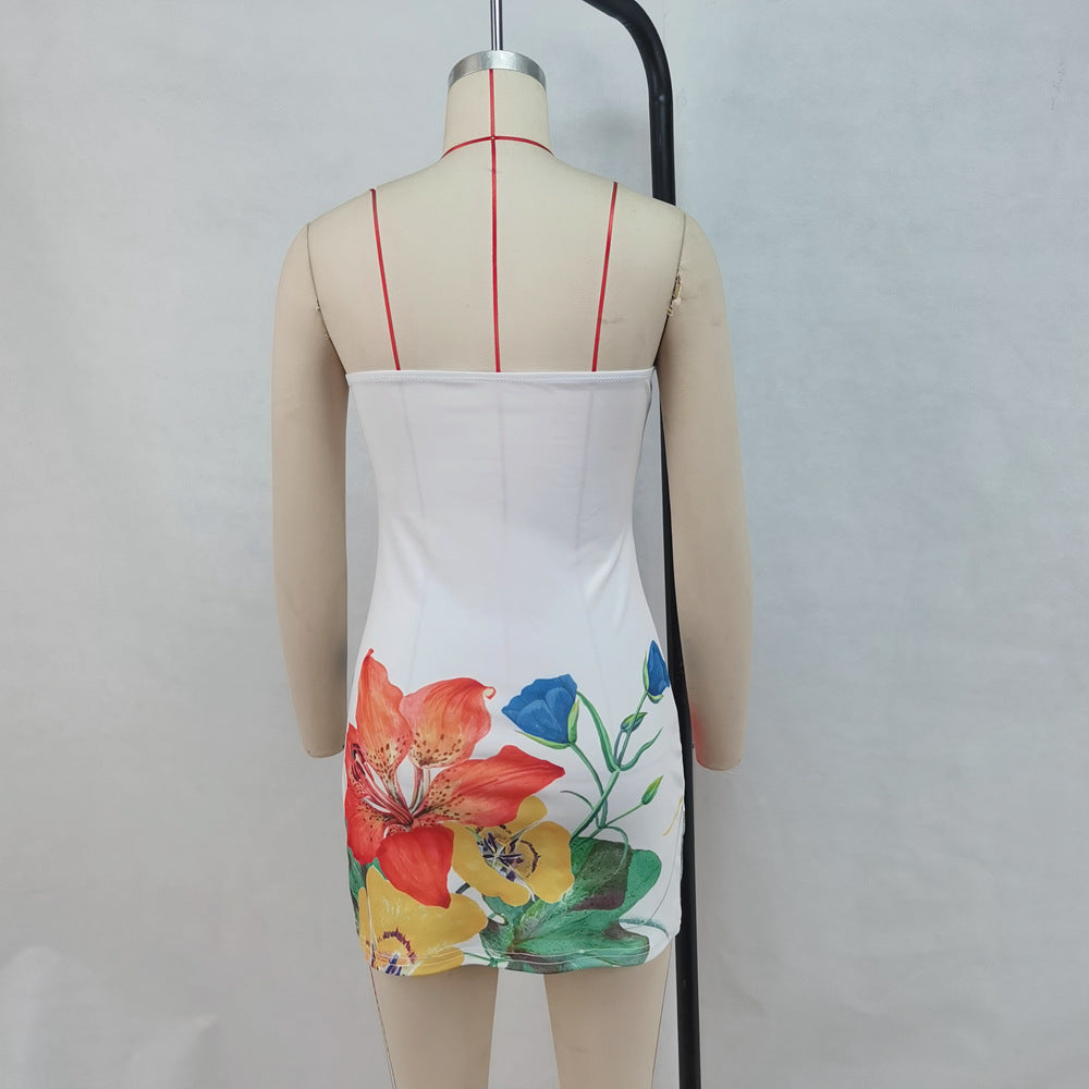Strapless Floral Mini Dress - White Bodycon Style