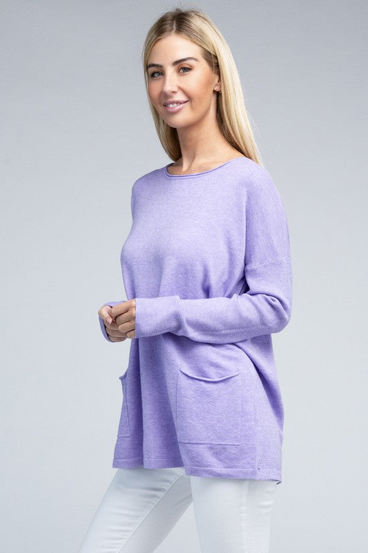 Relaxed Fit Viscose Front Pockets Cozy Sweater