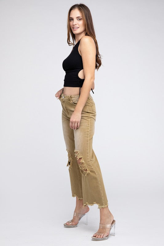 Distressed Vintage Washed Wide Leg Jeans