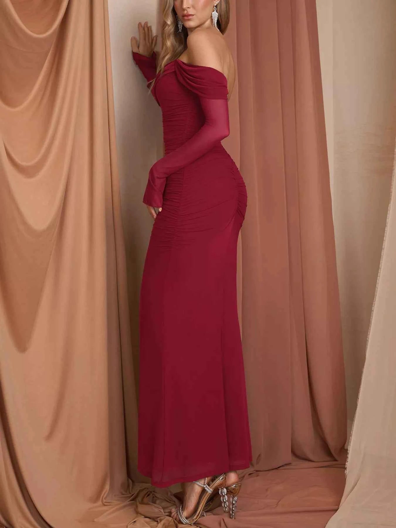 Off-Shoulder Ruched Mermaid Maxi Dress