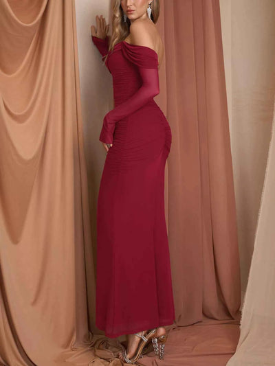 Off-Shoulder Ruched Mermaid Maxi Dress