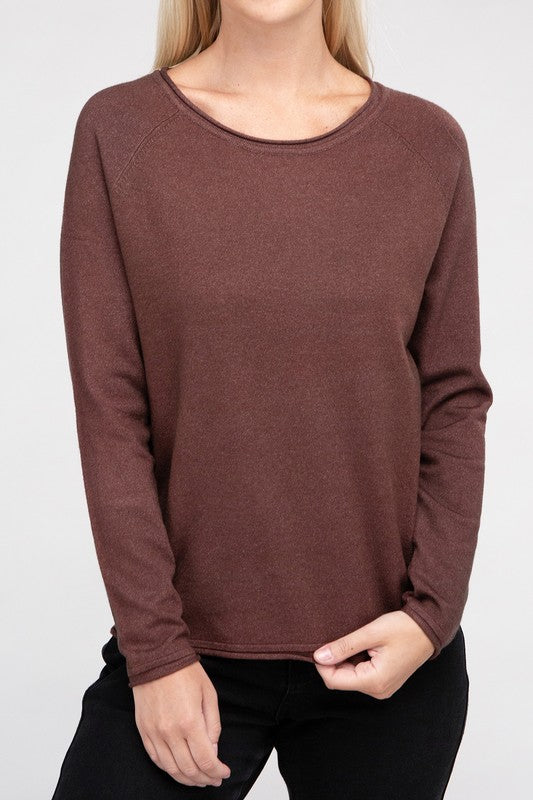 Long Sleeve Viscose Round Neck Basic Sweater