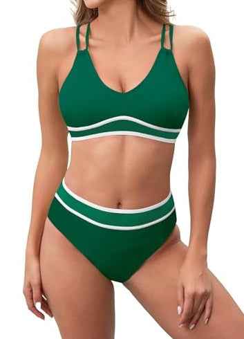 High Waist Split Bikini Set - Full Coverage Two Piece