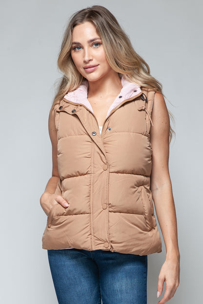 Camel Snap and Zip Closure Hooded Vest