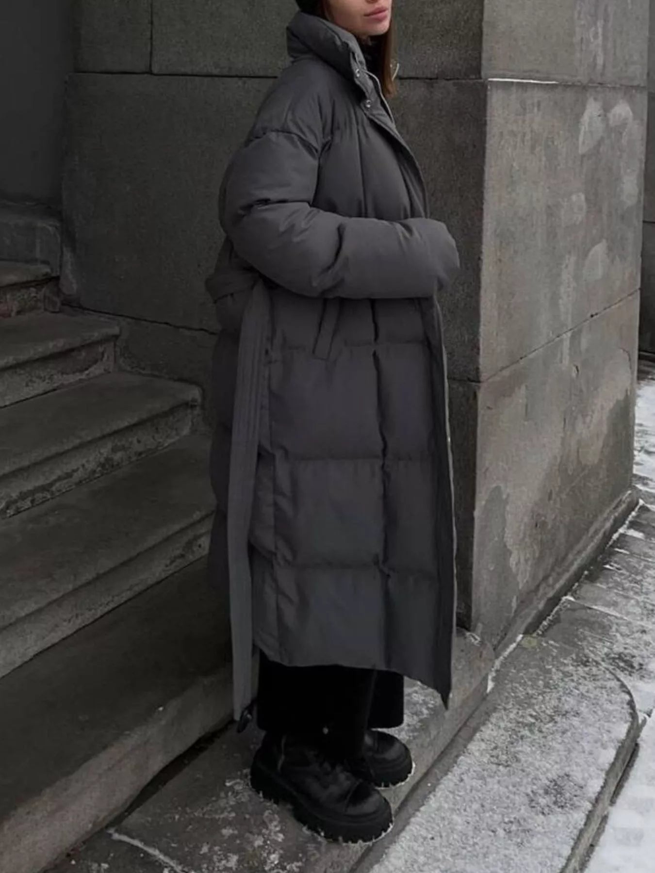 Longline Winter Coat - Padded with Belt - Fashions Envy