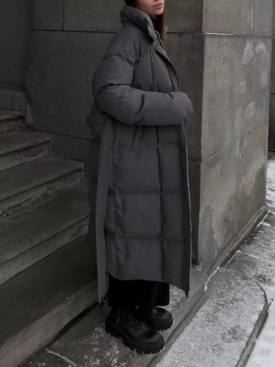 Longline Winter Coat - Padded with Belt - Fashions Envy