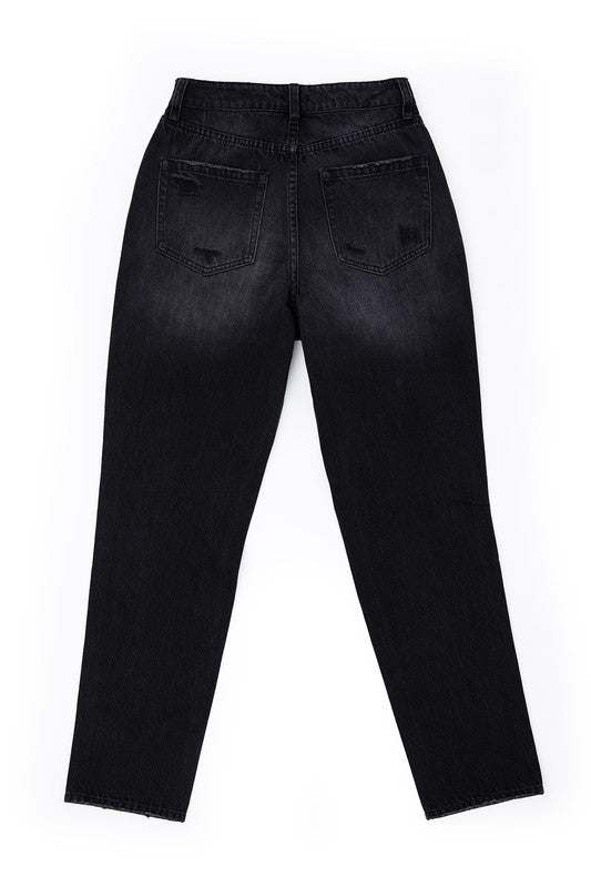 Black No Stretch Distressed Straight Jeans