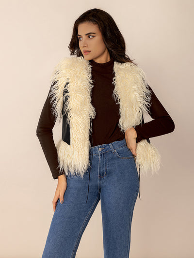 Black Tied Fringe Contrast Vest