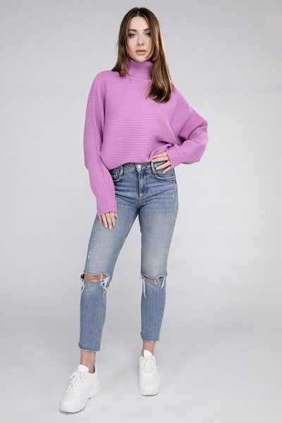 Viscose Dolman Sleeve Turtleneck Sweater - Fashions Envy