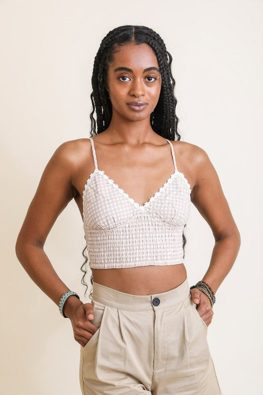 Cropped Gingham Smocked Bralette