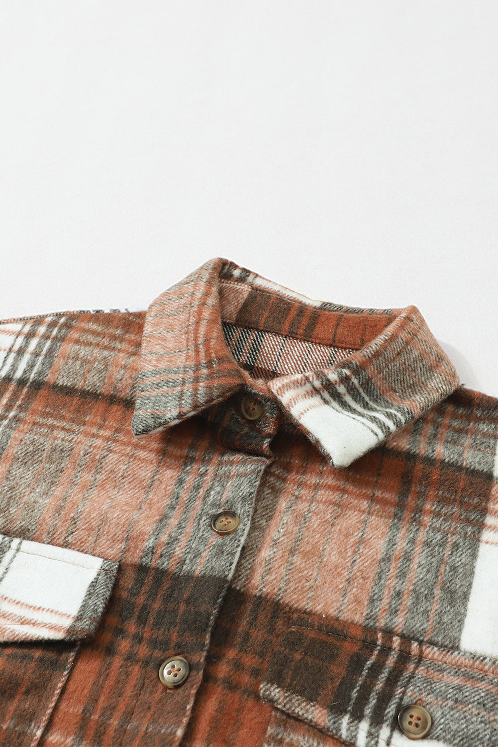 Brown Plaid Flap Pockets Shacket