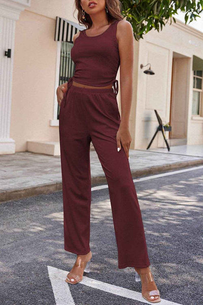 Drawstring Tank - Long Sleeve Cover Up and Pants Set