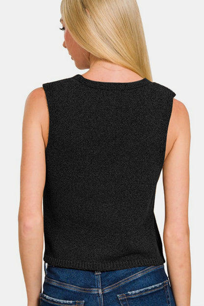 Black Hook and Eye Closure V-Neck Sweater Vest