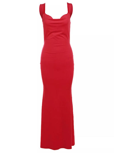 Backless Maxi Dress - Wide Strap Elegant Style - Fashions Envy