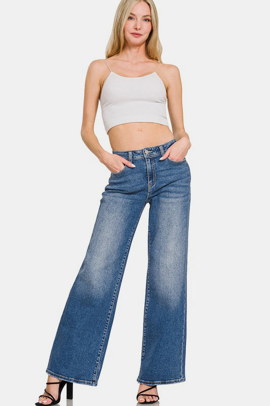 High Rise Zenana Wide Leg Jeans with Pockets