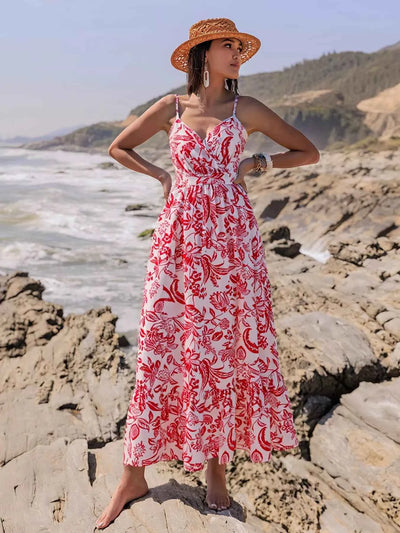 Printed Spaghetti Strap Midi Dress