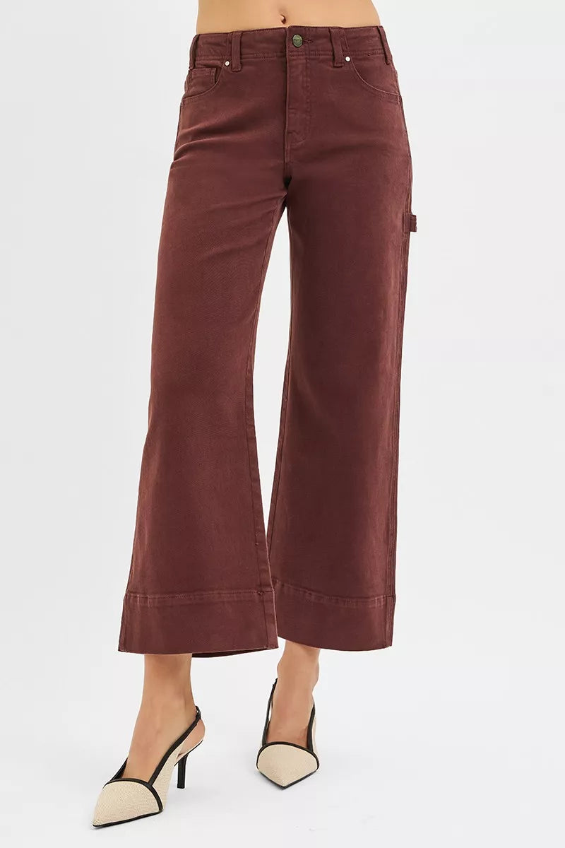 RISEN Crop Wide Leg Jeans - Tummy Control High Rise No Waistband - Fashions Envy
