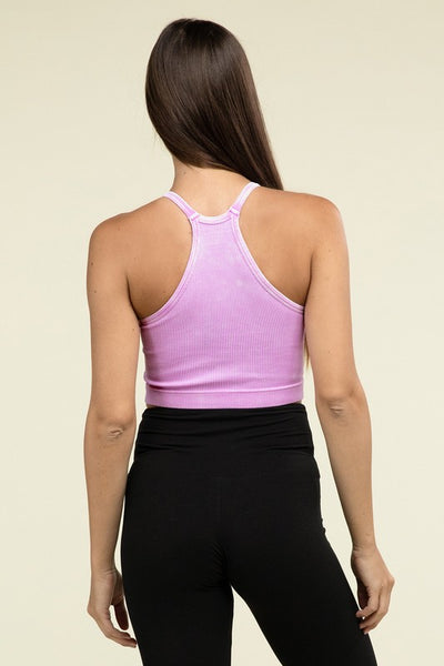 Washed Ribbed Seamless Cropped Cami Top - Fashions Envy