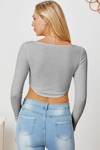 Ribbed Long Sleeve Sweetheart Neck T-Shirt