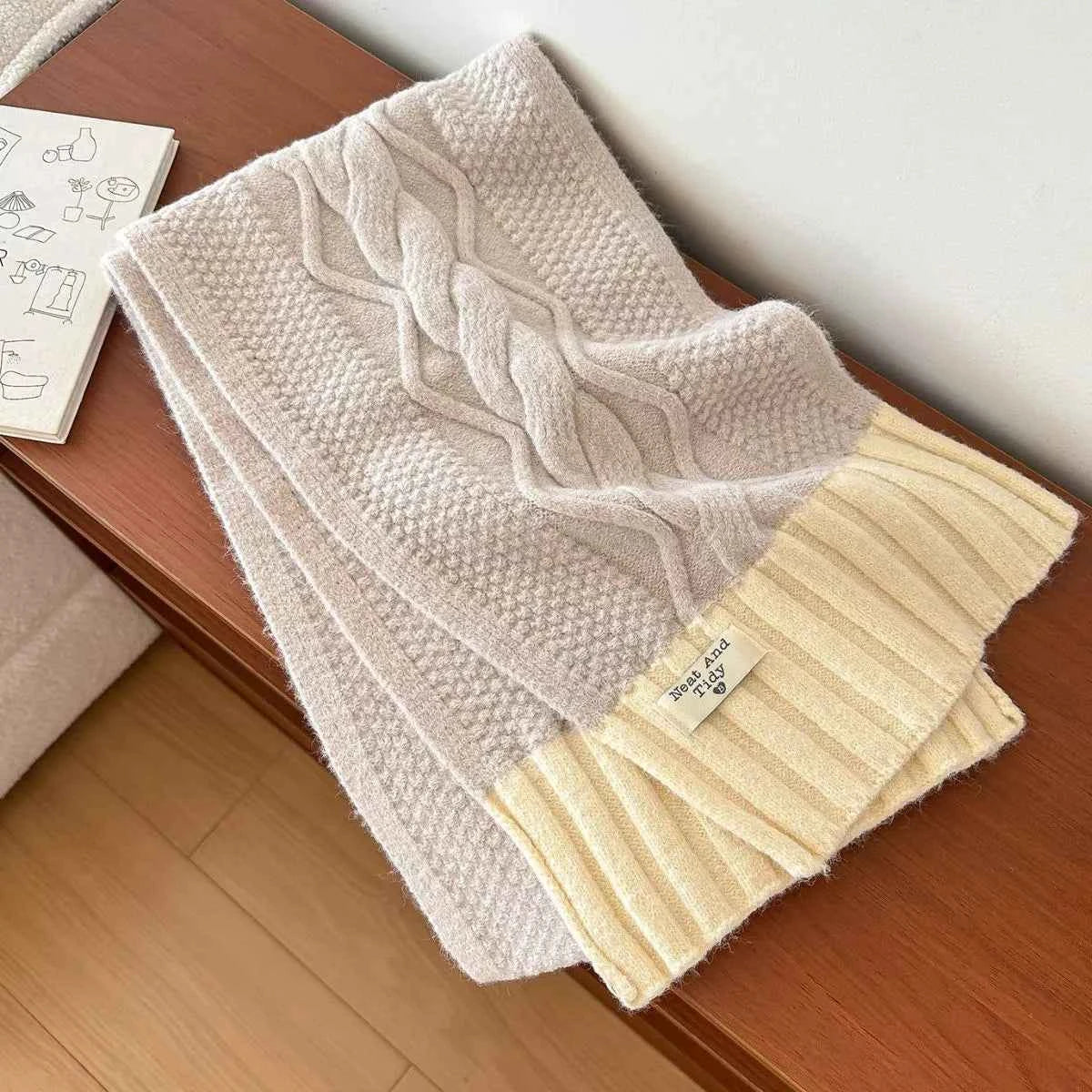 Two-Tone Cable Knitted Scarf