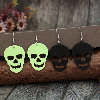 PU Leather 2 Piece Skull Dangle Earrings