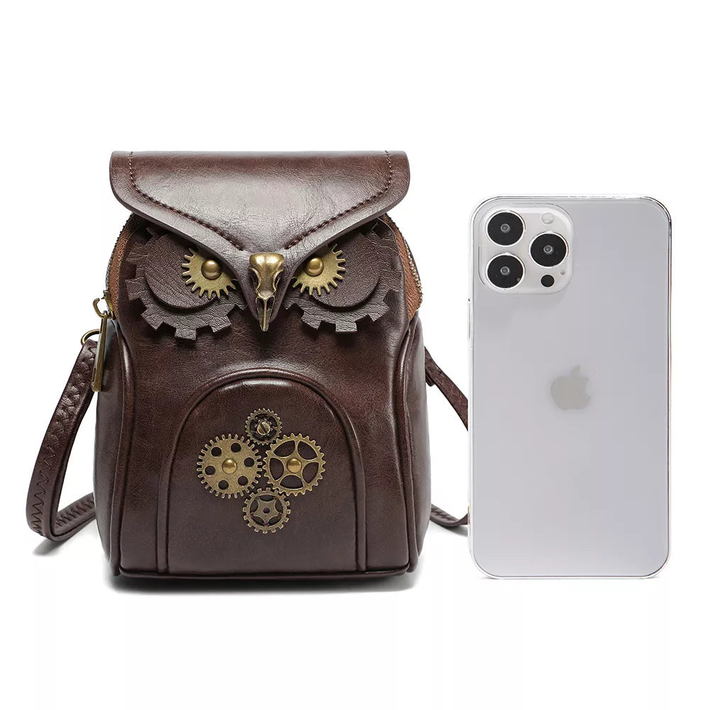 Steampunk Owl Crossbody Bag - Bronze Mini Design - Fashions Envy