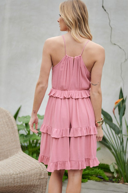 Square Neck Solid Ruffle Sleeveless Mini Dress