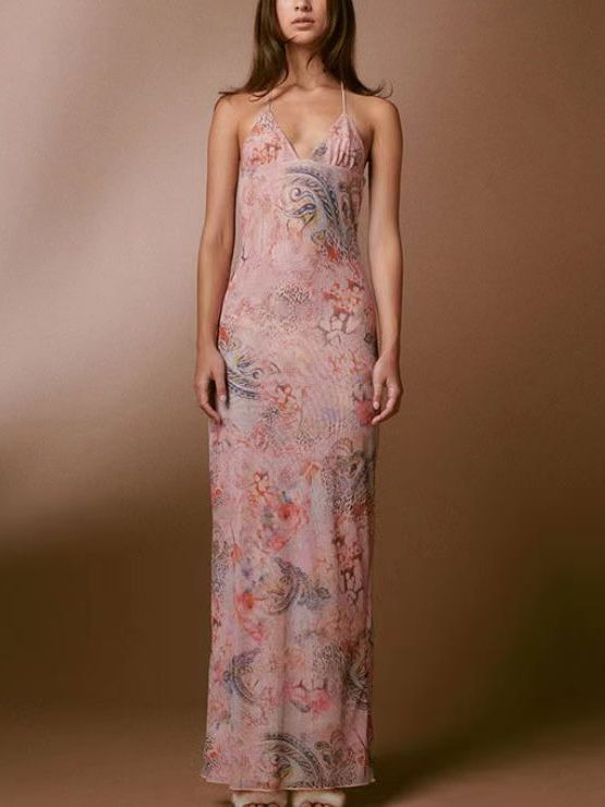 Floral Halter Dress - Spaghetti Strap Butterfly Back Summer