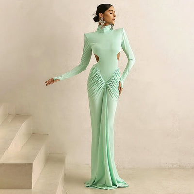 Backless solid color long dress
