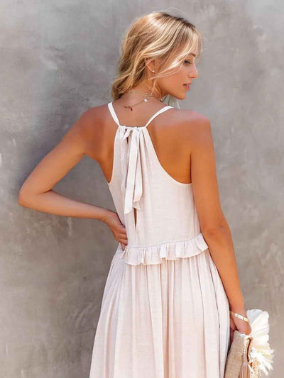 Smocked Tiered Ruffle Maxi Dress - Sleeveless with Pockets